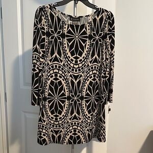 I•N•C International Concepts Black/Cream Geometric 3/4 Sleeve Mini Dress Sz M